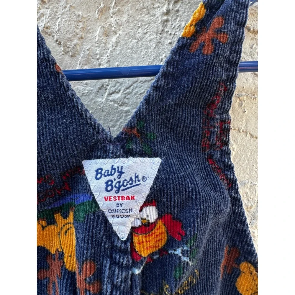 Vintage Baby OshKosh Bgosh Navy Corduroy Animal Print Overalls USA 9-12M